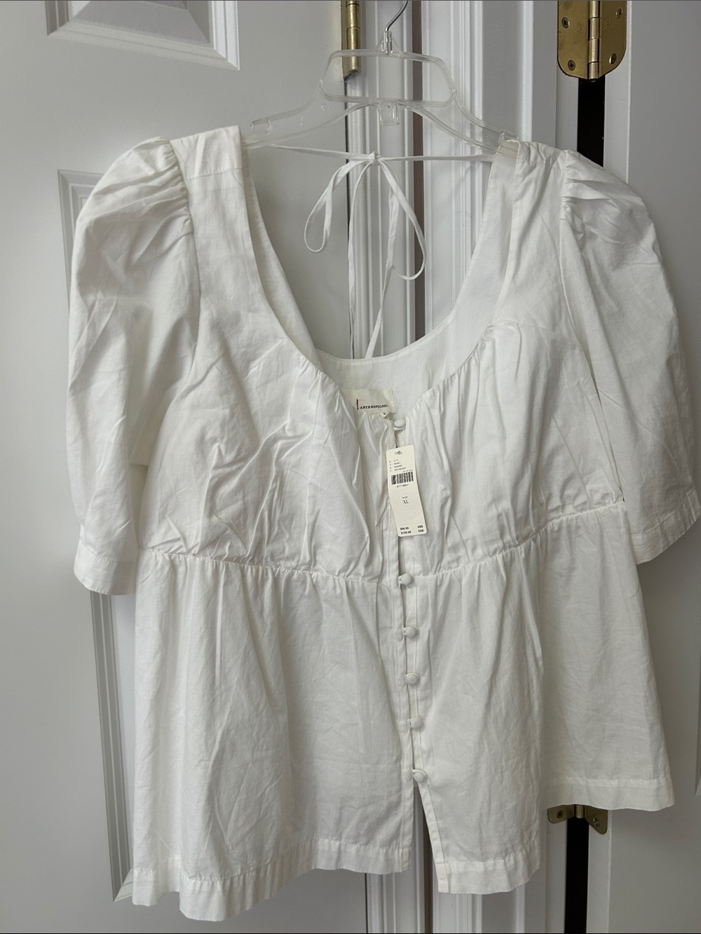 By Anthropologie Puff Sleeve Blouse White XL NWT
